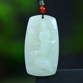 An Exquisite White Jade Avalokitesvara Pattern Pendant