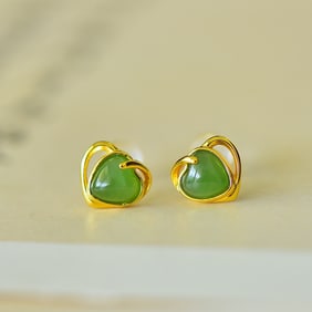 A Pair of Exquisite Sterling Silver-Gold Plated Inlaid Jasper Earrings