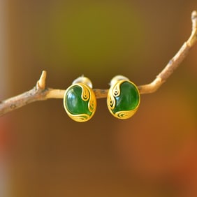 A Pair of Exquisite Sterling Silver-Gold Plated Inlaid Jasper Earrings