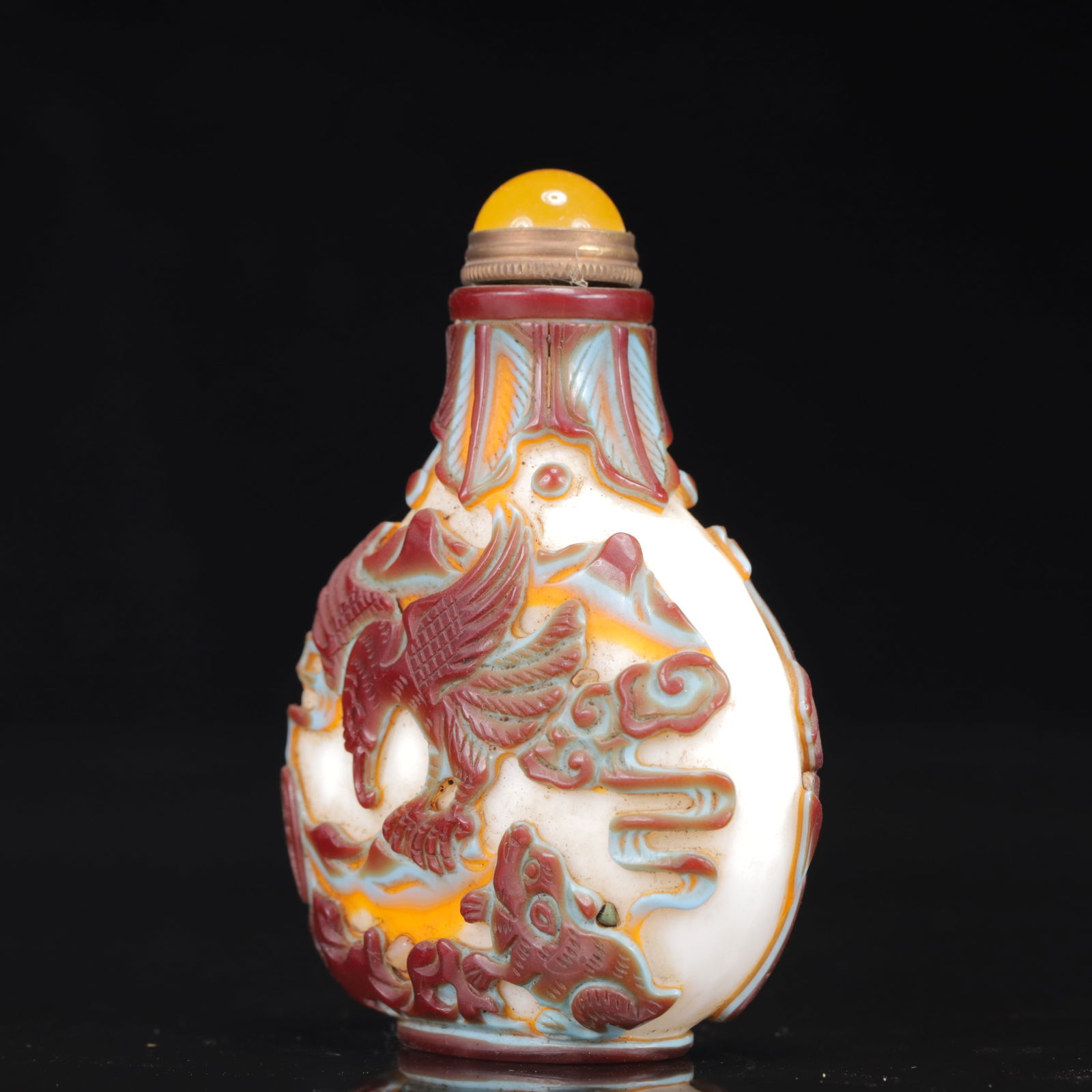 An Exquisite Glass Auspicious Phoenix Eagle Pattern Snuff Bottle - 2