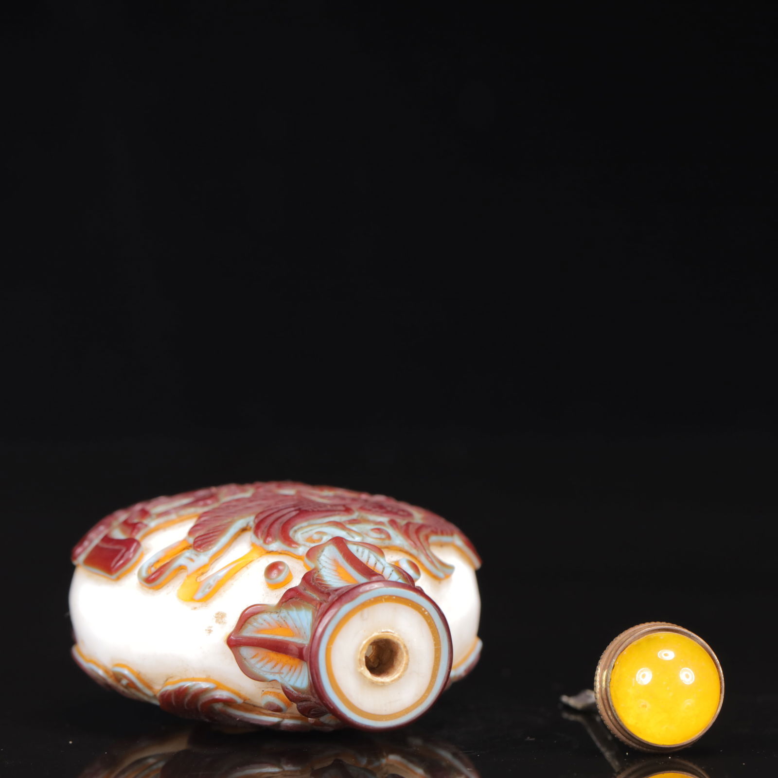 An Exquisite Glass Auspicious Phoenix Eagle Pattern Snuff Bottle - 7