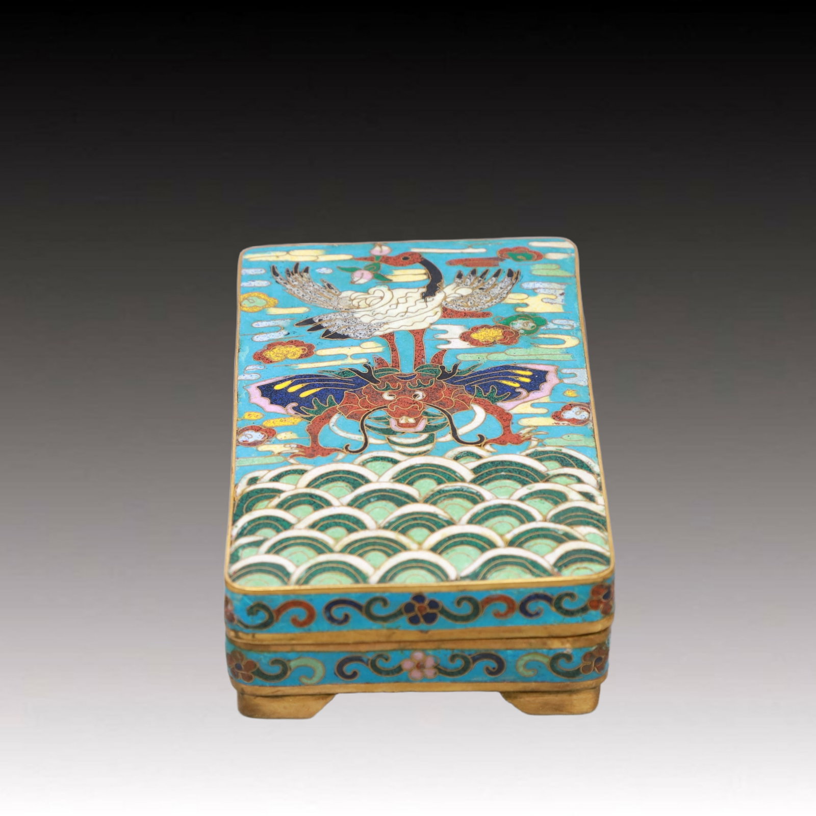 An Exquisite Cloisonne Auspicious Beast Pattern Inkstone: An Exquisite Cloisonne Auspicious Beast Pattern Inkstone,Qing Dynasty, China,Qianlong Four-character Mark,Size:6.3inx3.7inx1.8in,Weight:1250g 