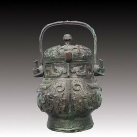 A Precious Bronze Beast-Face Pattern Pot ,With Inscription