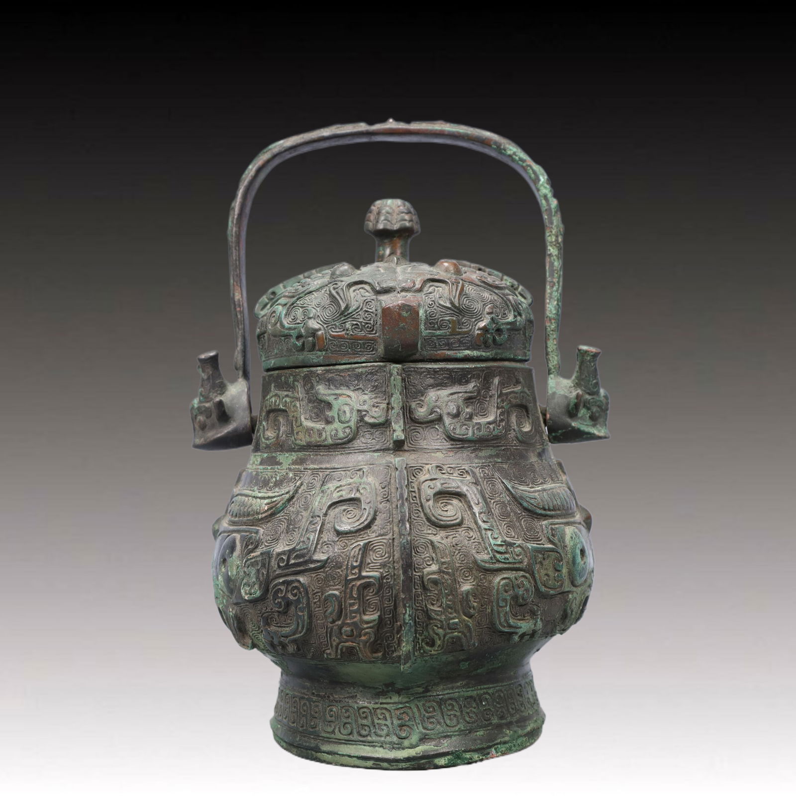 A Precious Bronze Beast-Face Pattern Pot ,With Inscription (1 of 9)