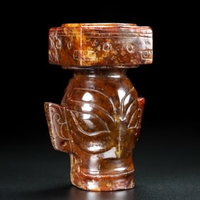 An Exquisite Archaic Jade Figure-Face Pattern Ornament