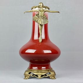 A Huge Ji Red Glazed Inlaid Bronze Figure Vase