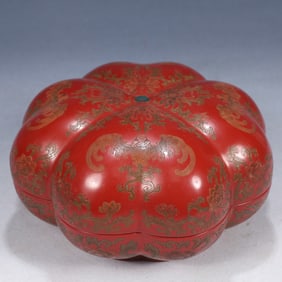 An Exquisite Carved Red Lacquer Flower and Bats Pattern Cover Box