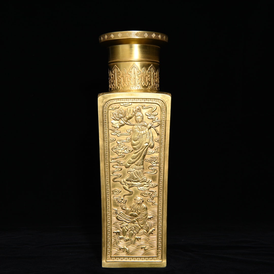 A Rare Gold Ground Character and Story Pattern Vase: A Rare Gold Ground Character and Story Pattern Vase,Qing Dynasty,China,Qianlong Six-character Mark,Size:14.8inx4.7in 