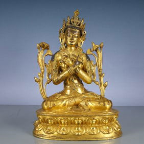 A Solemn Gilt Bronze Statue of Amitayus,Inlaid Turquoise