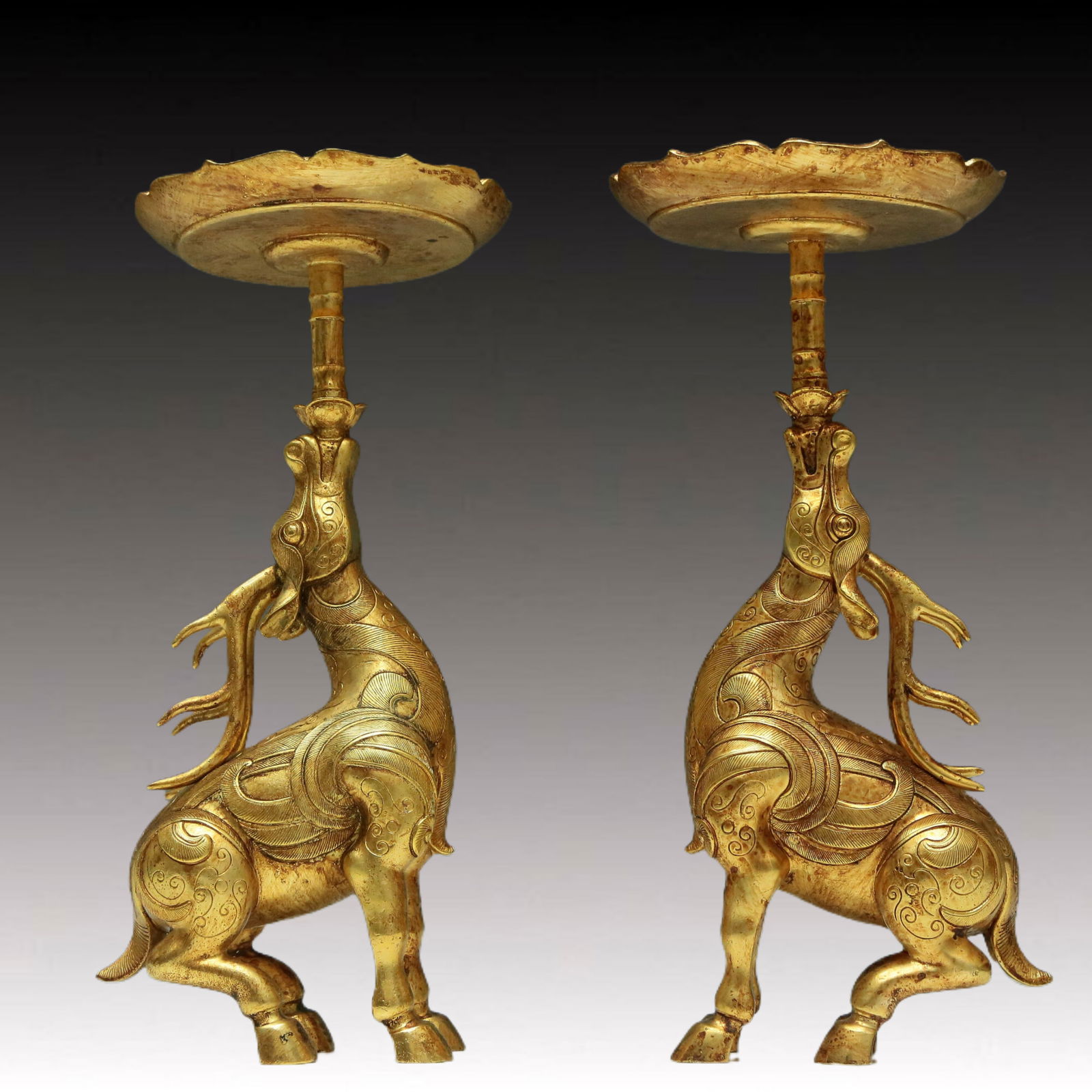Marvelous Pair Of Gilt-Bronze Deer-Form Candlesticks (1 of 8)