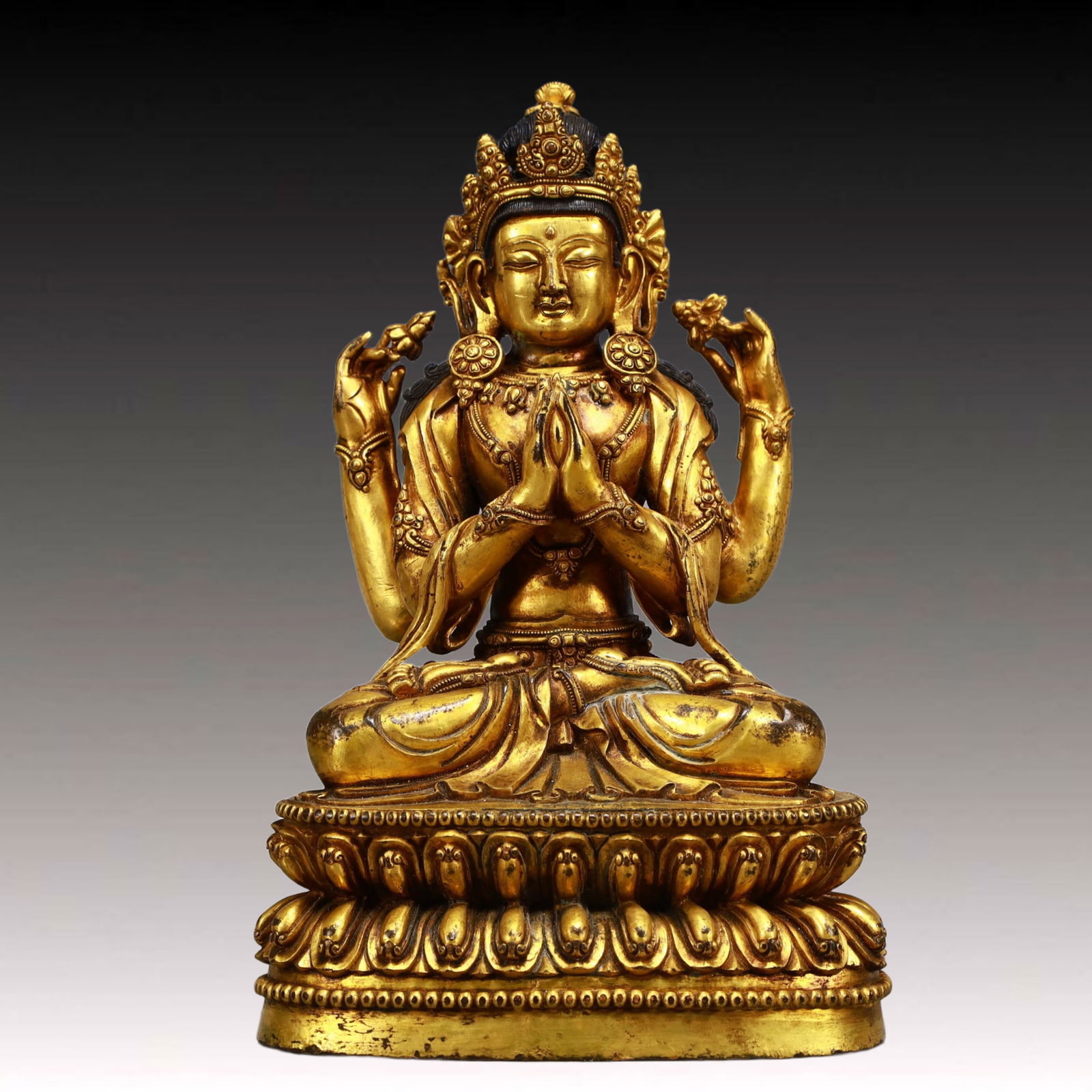 A Solemn Gilt Bronze Statue of Four-arms Guanyin (1 of 10)