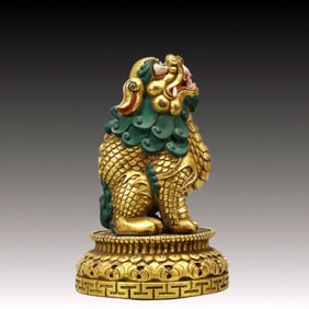 A Rare Gilt Bronze Lion Seal
