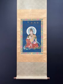 A Chinese Vertical Scroll Ink Statue of Avalokitesvara on Silk