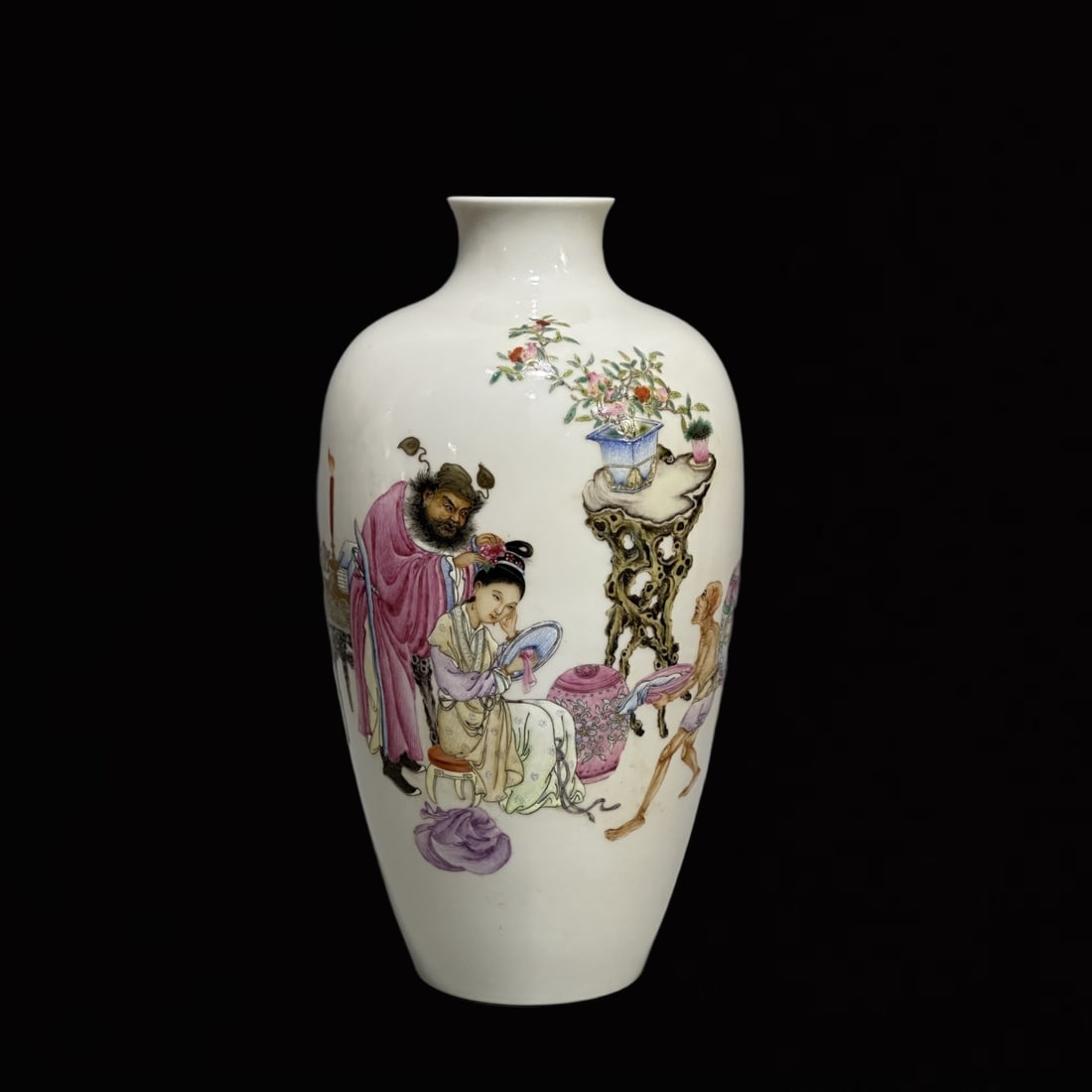 An Exquisite Famille-Rose Figure Pattern Vase,with Poem: An Exquisite Famille-Rose Figure Pattern Vase,with Poem,Qing Dynasty,China,Qianlong Four-Character Mark,Size:9.1inx5.2in 