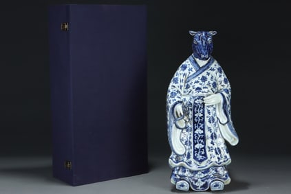 A Huge Blue and White Lotus Pattern Horse Ornament