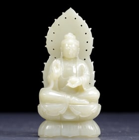 An Exquisite Greenish Jade Sakyamuni Statue Ornament