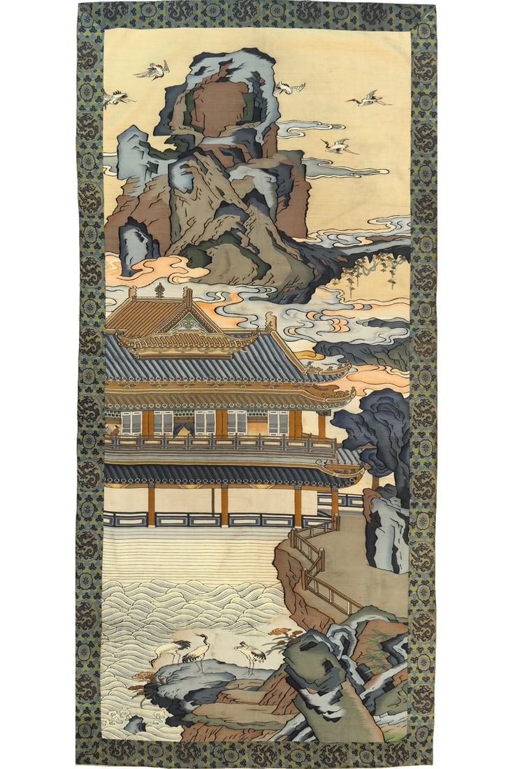 A Fine Landscape Pattern Kesi: A Fine Landscape Pattern Kesi, Qing Dynasty, China,Size:68.1inx31.9in 清代 缂丝海屋添寿