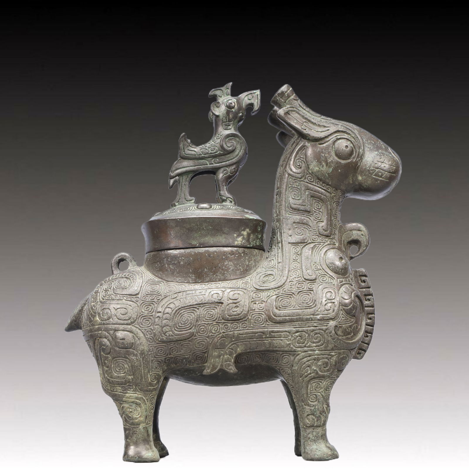 A Precious Bronze Auspicious Beast Jar,With Inscription: A Precious Bronze Auspicious Beast Jar,With Inscription,Ancient Time, China,Size:9.4inx3.9inx11.4in ;Weight:7500g 