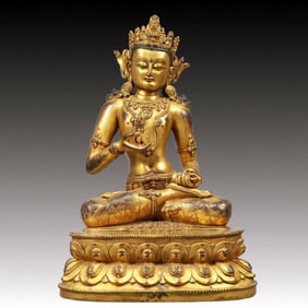 A Solemn Gilt Bronze Statue of Avalokitesvara