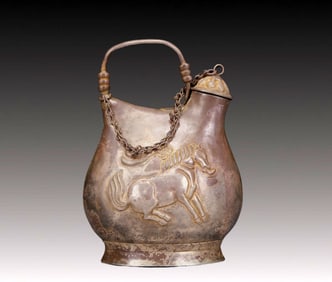 An Exquisite Silver Horse Pattern Ewer