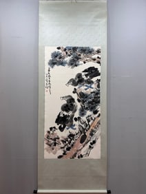 A Chinese Vertical Scroll Ink Painting of Pine and Eagle on Paper