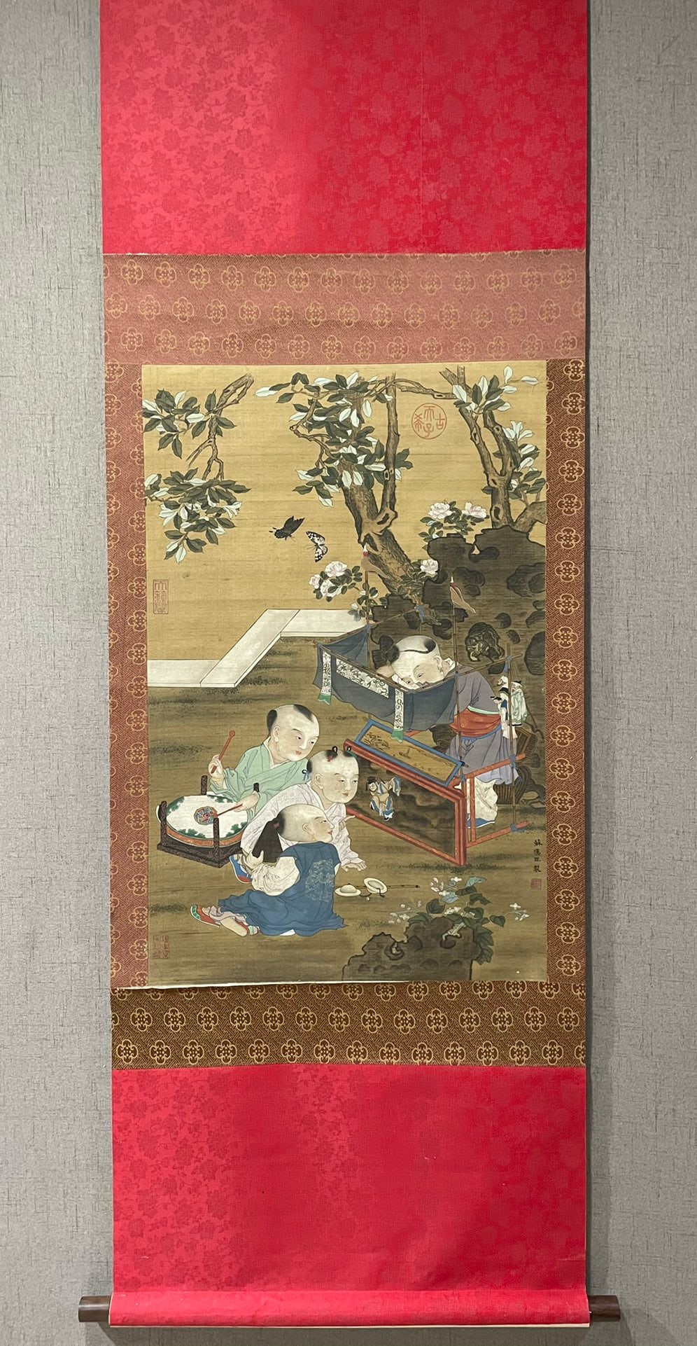 A Chinese Vertical Scroll Ink Painting of Figure and Story on Silk (1 of 8)