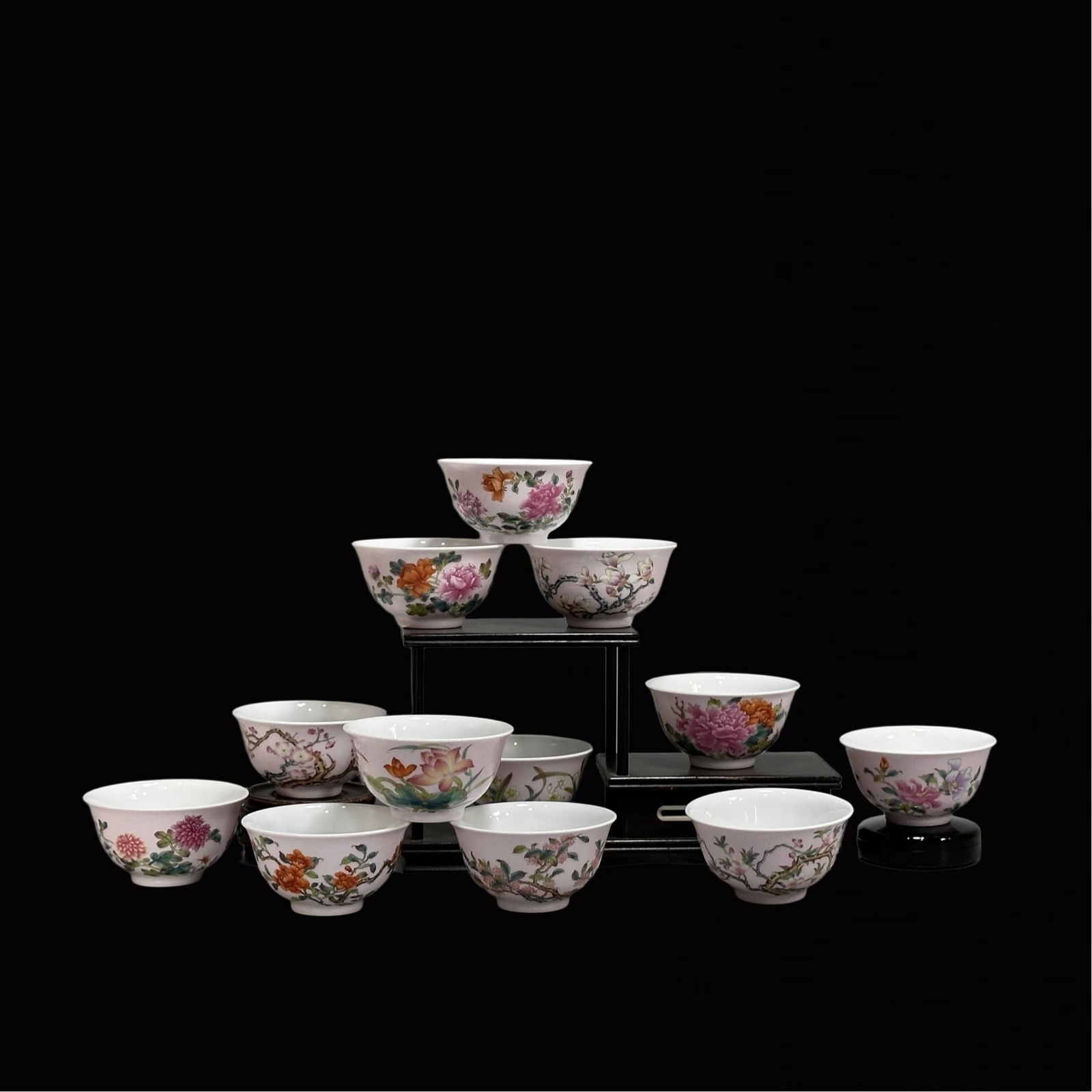 A Set of Fine Enamel Flower Pattern Cups (1 of 10)