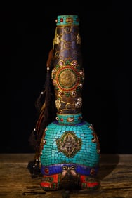 An Exquisite Meteorite Inlaid Dzi Bead and Gems Turtle Ornament