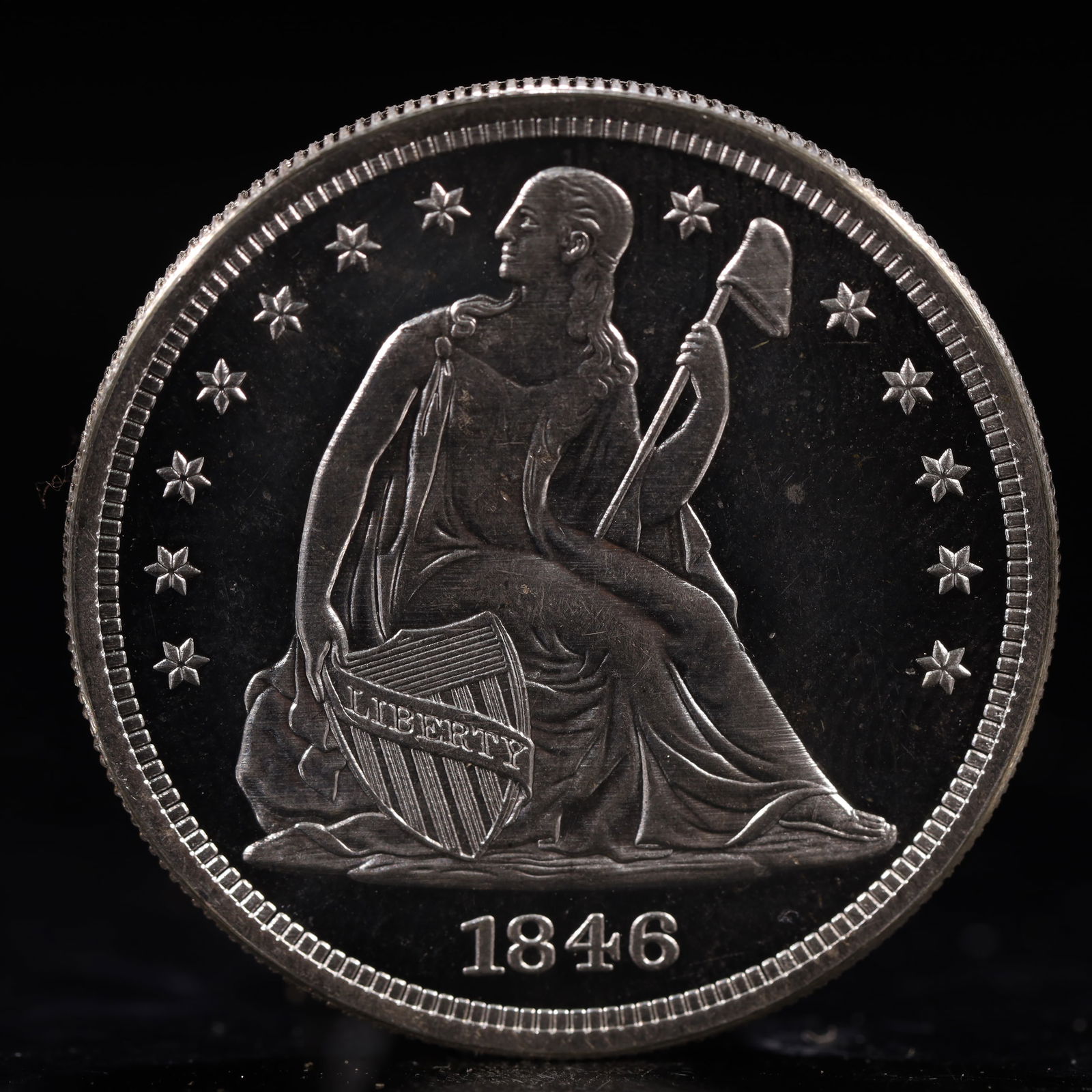 USA One Dollar 1846 Coin: American coin. IN GOD WE TRUST / LIBERTY / 1846 / UNITED STATES OF AMERICA / ONE DOL. Mint Mark: O.Weight:26.9g.