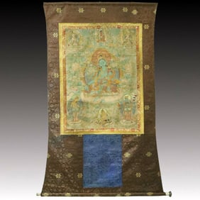 A Rare Brocade Painted Color Statue of Tara Tangka