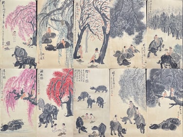 A Set of Chinese Ink Painting of Figure and Story on Paper