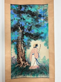 A Chinese Vertical Scroll Ink Painting of Figure and Story on Paper