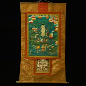 A Rare Brocade Painted Color Statue of Tara Tangka