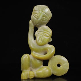 An Archaic Hongshan Culture Yellow Jade Figure Pendant