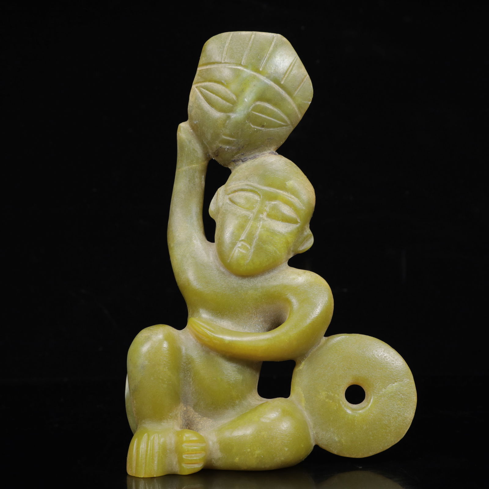 An Archaic Hongshan Culture Yellow Jade Figure Pendant (1 of 13)
