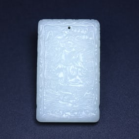 An Exquisite White Jade Statue of Mammon Pendant