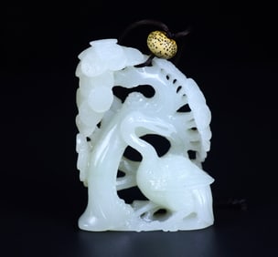 An Exquisite White Jade Pine and Crane Pattern Ornament