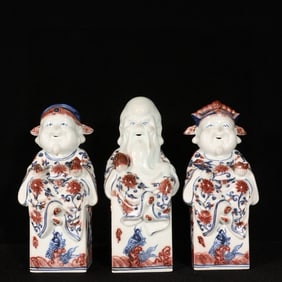 A Set of Fine Blue and White Underglaze-Red Figure Ornaments