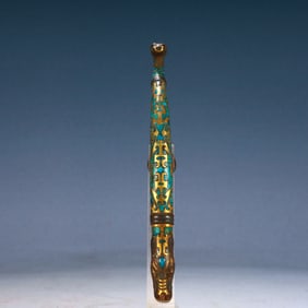 An Archaic Bronze Inlaid Gold Beast-head Hook,Inlaid Turquoise