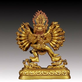 A Brilliant Gilt-Bronze Figure Of Yamantaka Vajrabhairava