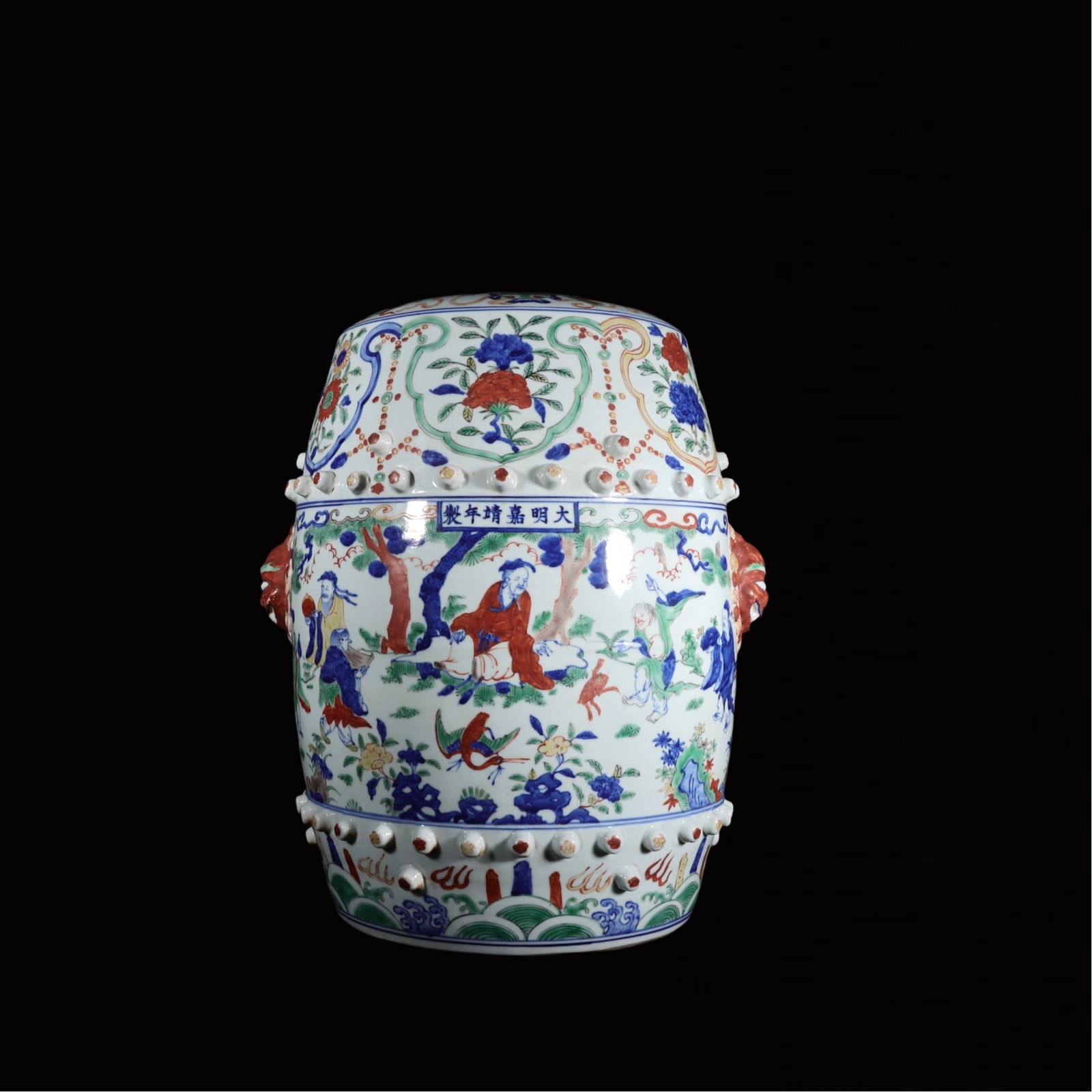 A Huge Blue and White Figure and Story Pattern Beast-Ears Stool (1 of 9)