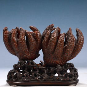 An Exquisite Huanghuali wood Bergamot-Shaped Brush Washer,With Base