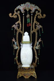 An Exquisite Cloisonne Inlaid White Jade Lotus Pattern Bottle