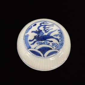 An Exquisite Blue and White Seawater and Horse Pattern Box