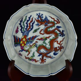 An Exquisite Doucai Dragon and Phoenix Pattern Brush Washer