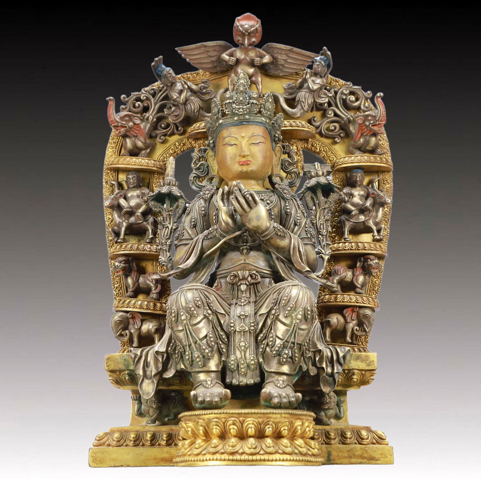 A Solemn Gilt Bronze Statue of Bodhisattva: A Solemn Gilt Bronze Statue of Bodhisattva ,Ming Dynasty, China,Size:10.6inx9.4inx18.9in Weight:17300g 铜鎏金菩萨像,中国明代