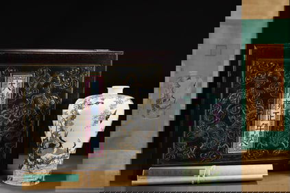 A Rare Famille-Rose Flower and Bird Pattern Vase,with Poem,with Chinese Vertical Scroll Ink Painting