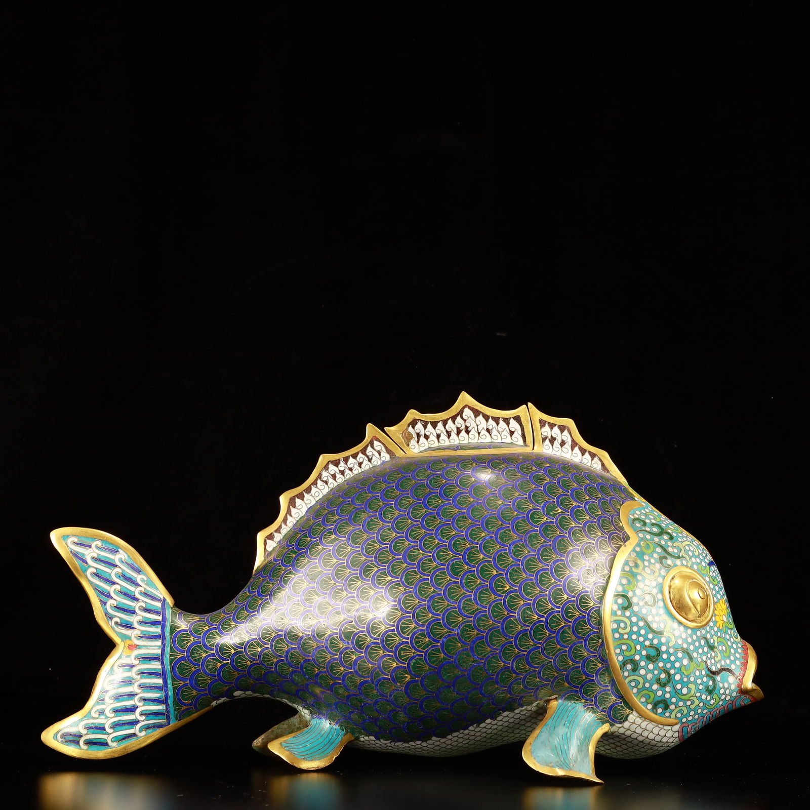 A Huge Cloisonne Fish-Shaped Censer: A Huge Cloisonne Fish-Shaped Censer,(A type of enamelware with metal wires separating colored glaze, originating in China),Qing Dynasty,China,Qianlong Four-character