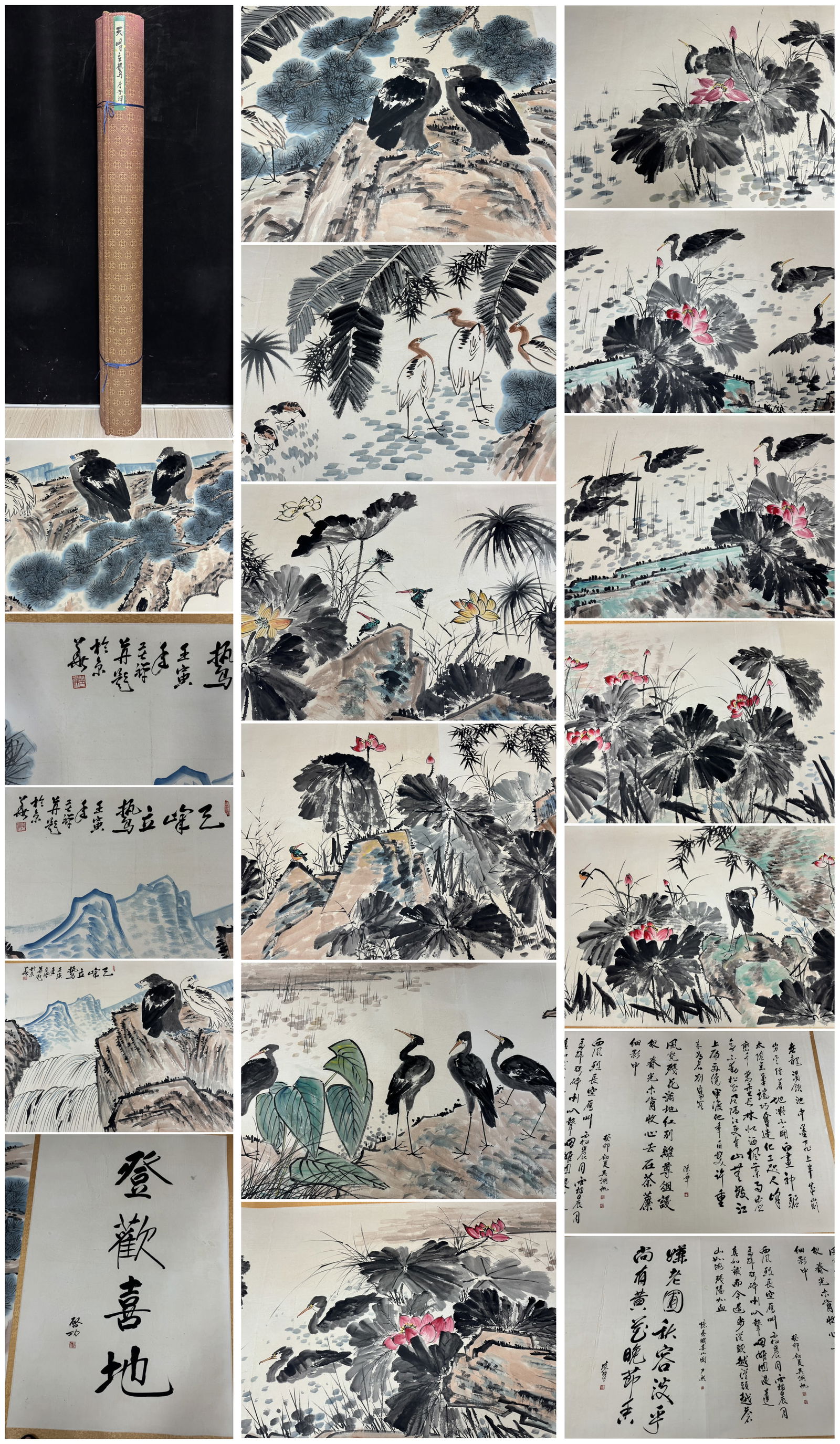 A Chinese Hand Scroll Ink Painting of Pine and Eagle on Paper: A Chinese Hand Scroll Ink Painting of Pine and Eagle on Paper,Li Kuchan,Size:40m 一幅中国水墨松鹰画手卷,李苦禅