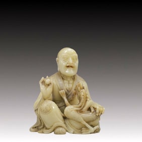 A Rare Shoushan Stone Statue of Arhat